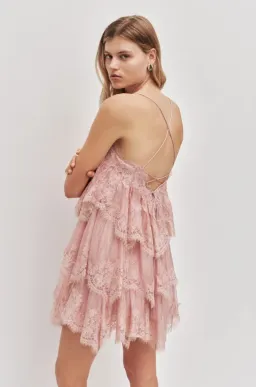 Aje Ophelia Lace Mini Dress Fawn Pink Size 8 for rent on The Volte - image 3