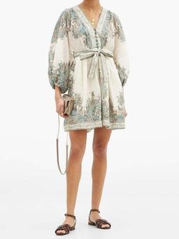 Brighton Paisley Mini Dress (cream/blue/blush, size 14) for rent on The Volte - image 1