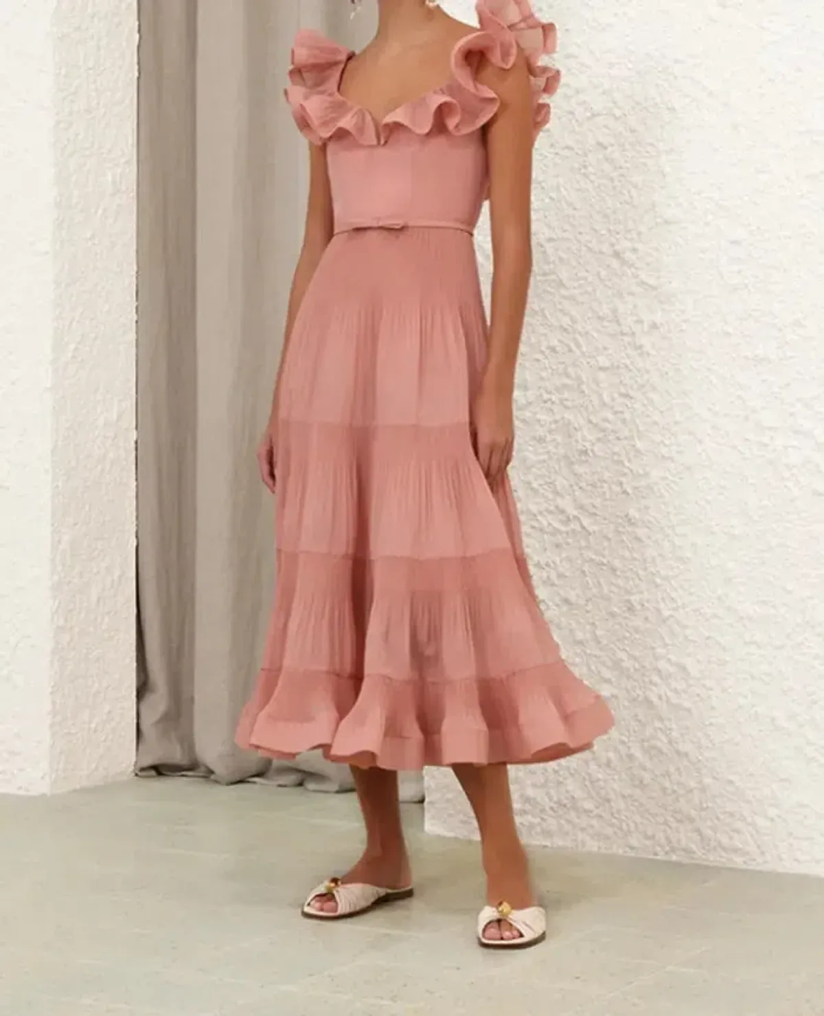 Zimmermann Pleated Frill Midi Dress - Image 2