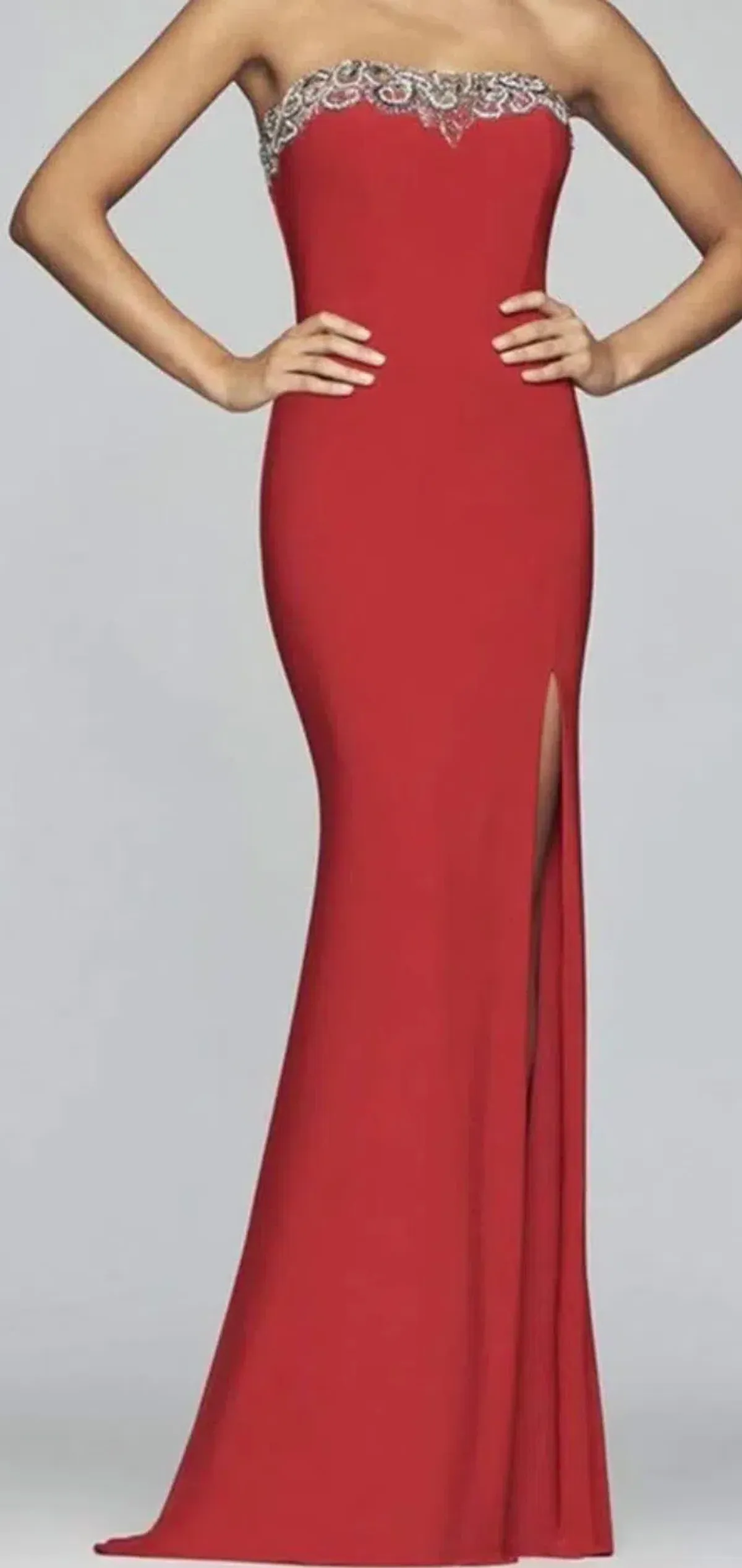 Faviana - S10200 Strapless Beaded Neckline High Slit Evening Dress - Image 1