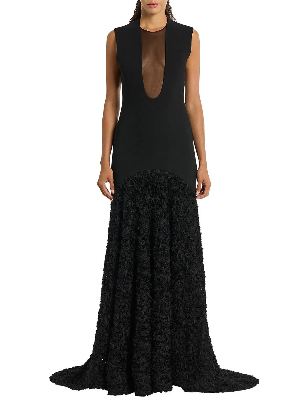 Carla Zampatti Castro Black Plunge Gown - Size 6 - Image 1