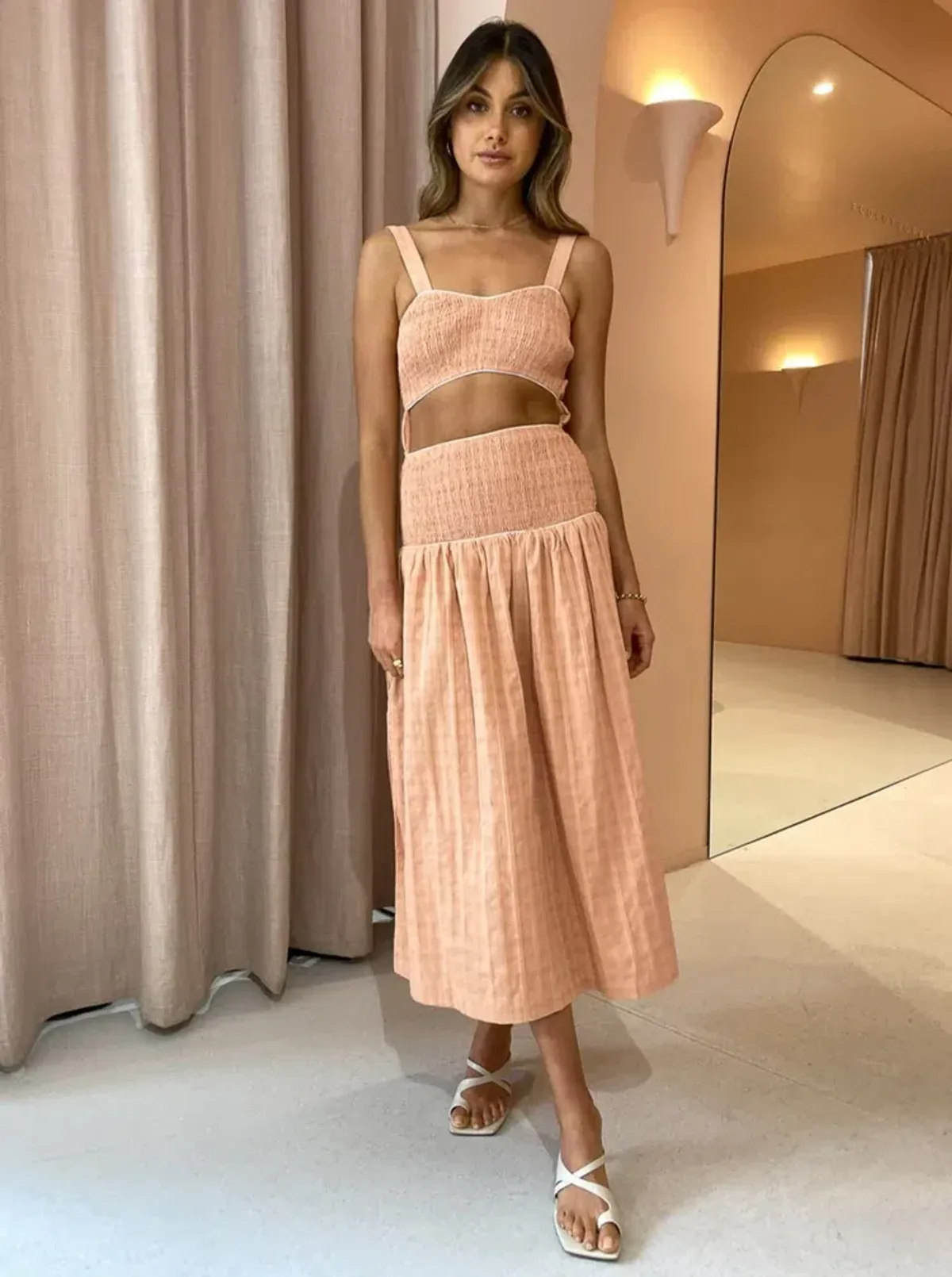 Mon Renn Sofia Midi Dress In Blush Size 8 - Image 1