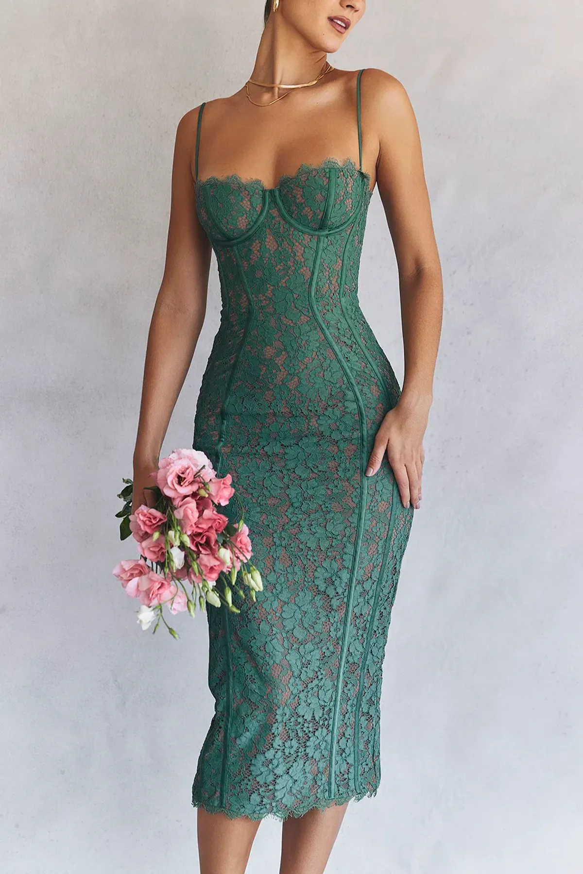 House of CB Joelle dress midi green size S plus cup - Image 2