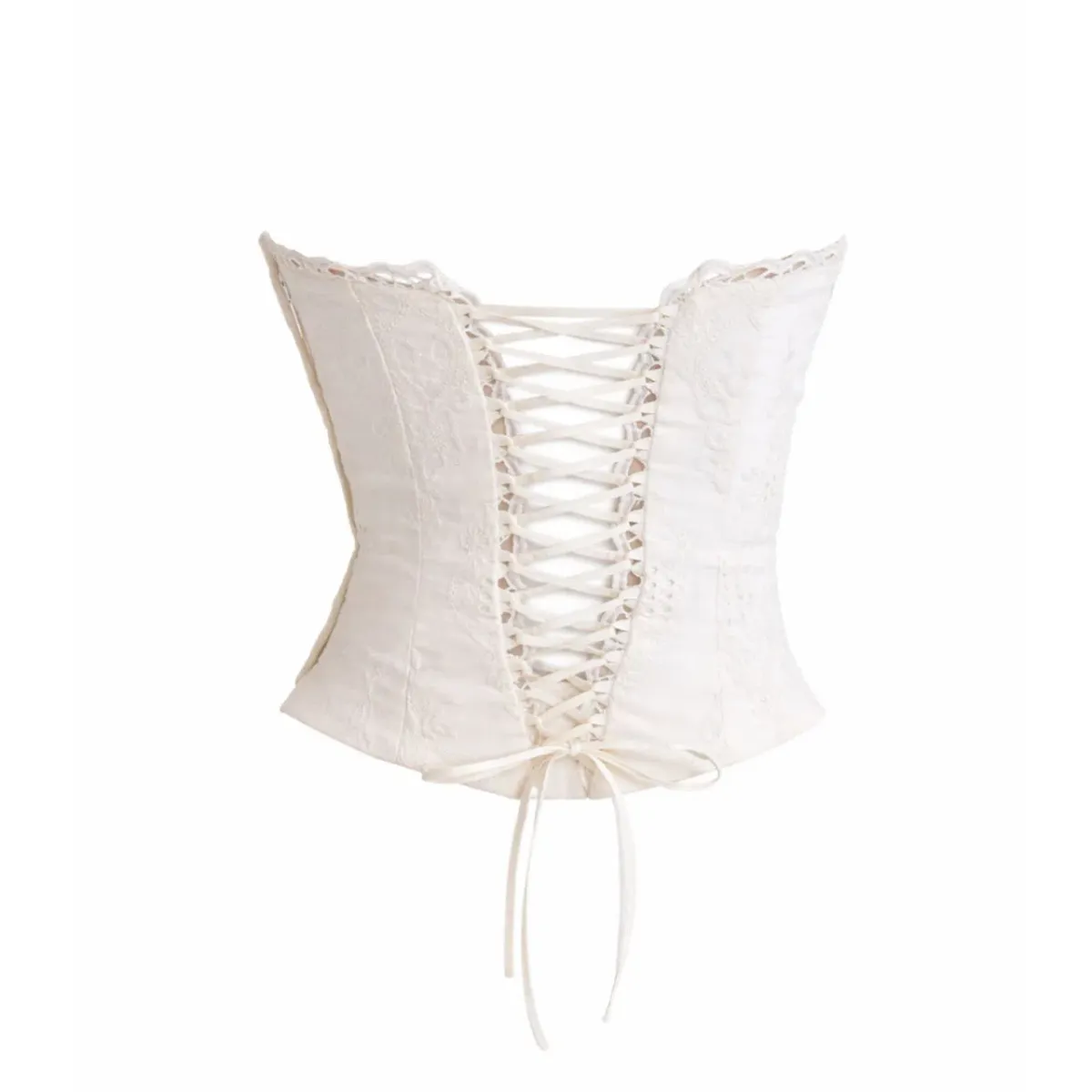 House of CB White Cotton Broderie Strapless Corset Top & Skirt - Image 3