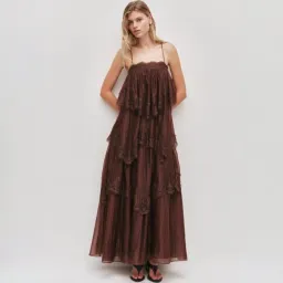 AJE Ophelia Lace Gown In Chocolate Size 10 for rent on The Volte - image 1