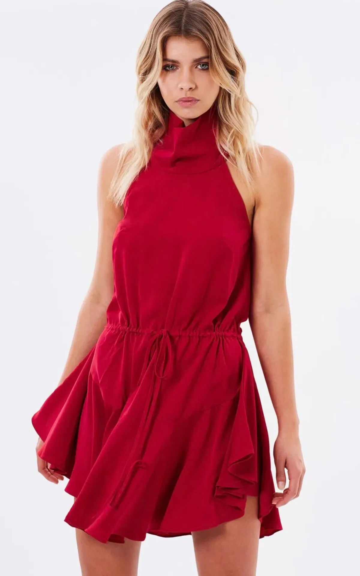 Shona Joy High Neck Mini Dress Red SIZE 8 - Image 1