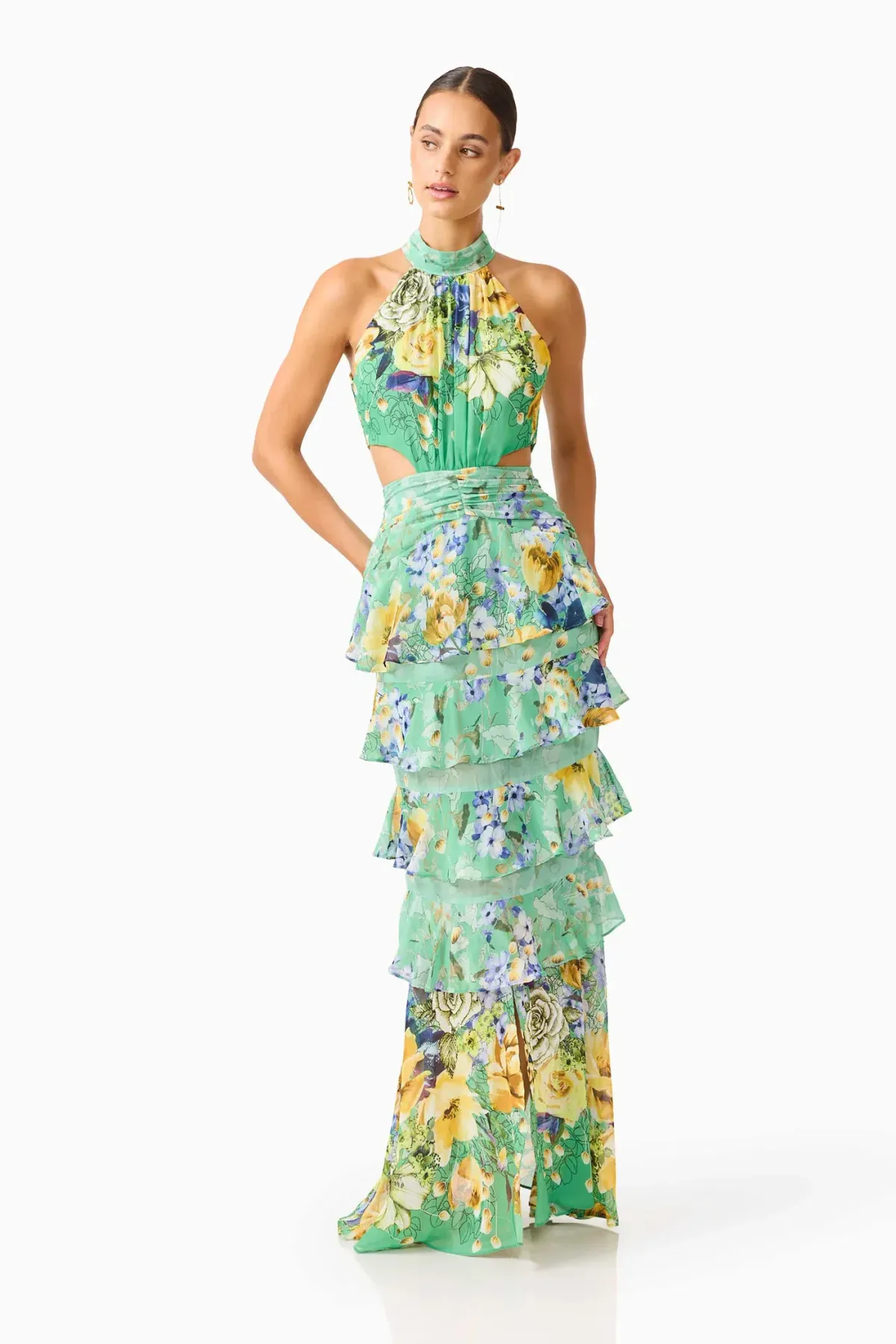 Elliatt Gardenia Halter Maxi Dress in Green Size S/AU 8 - Image 3