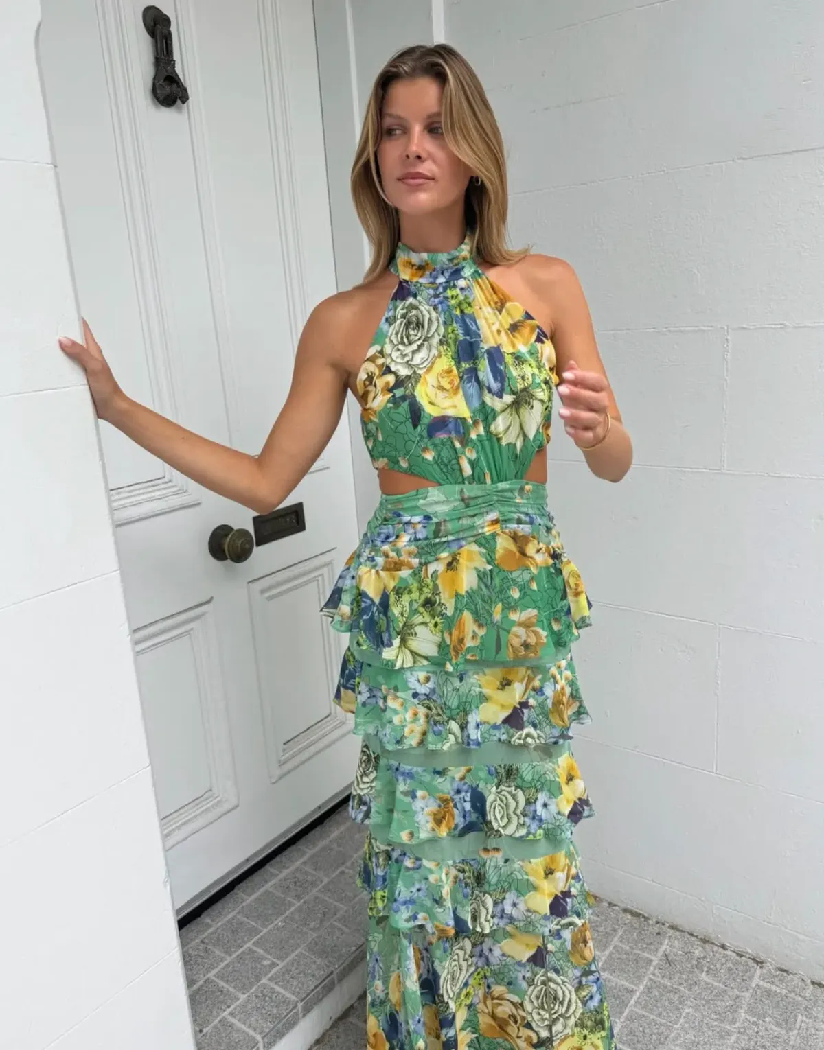 Elliatt Gardenia Halter Maxi Dress in Green Size S/AU 8 - Image 1