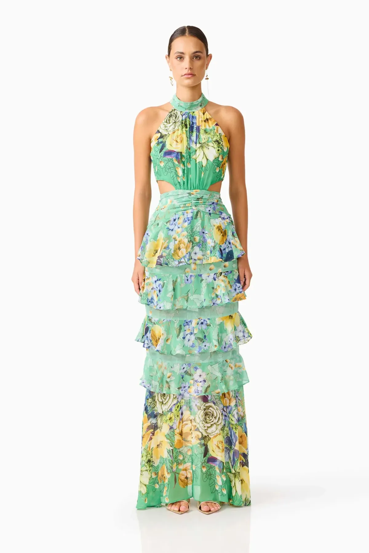 Elliatt Gardenia Halter Maxi Dress in Green Size S/AU 8 - Image 2