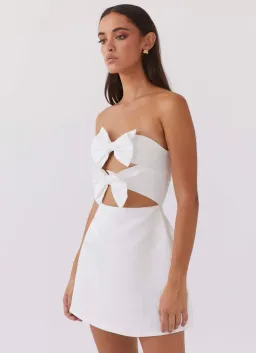 Pepper Mayo Girl Crush Bow Mini Dress - White for rent on The Volte - image 2