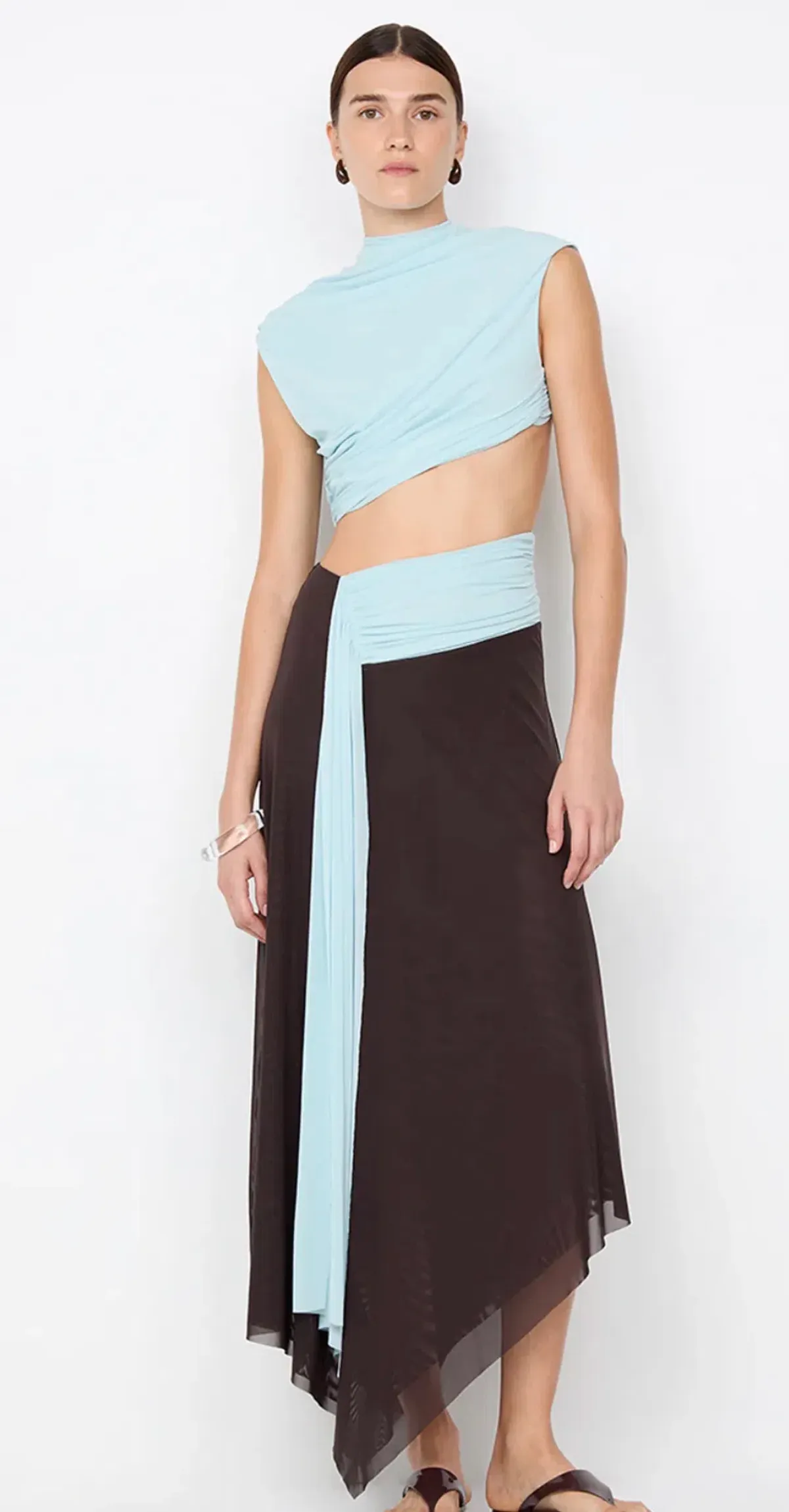 Bec & Bridge - Conni Asym Midi Dress – Arctic Blue / Dark Chocolate- Size 8 - Image 8