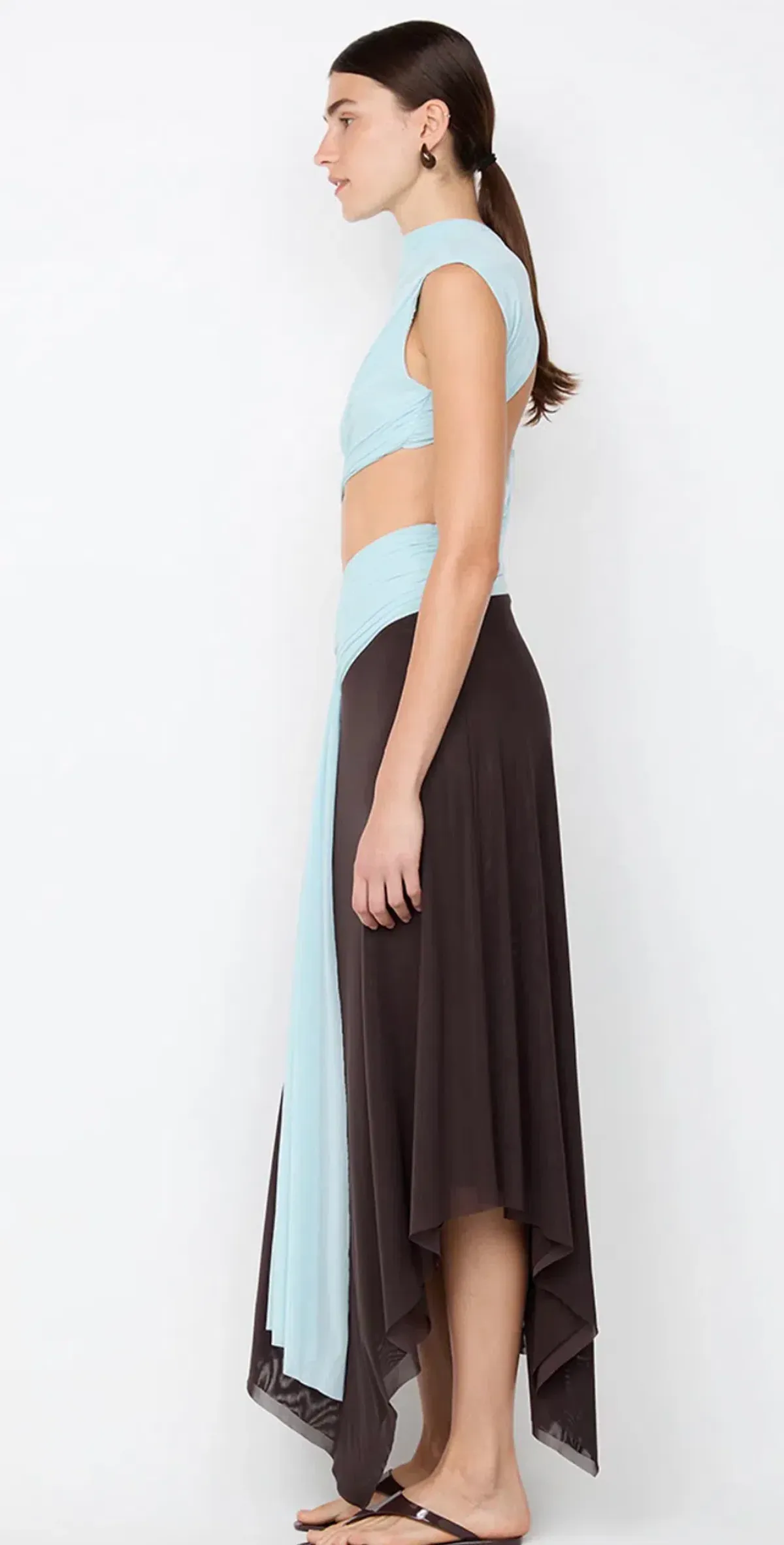 Bec & Bridge - Conni Asym Midi Dress – Arctic Blue / Dark Chocolate- Size 8 - Image 6