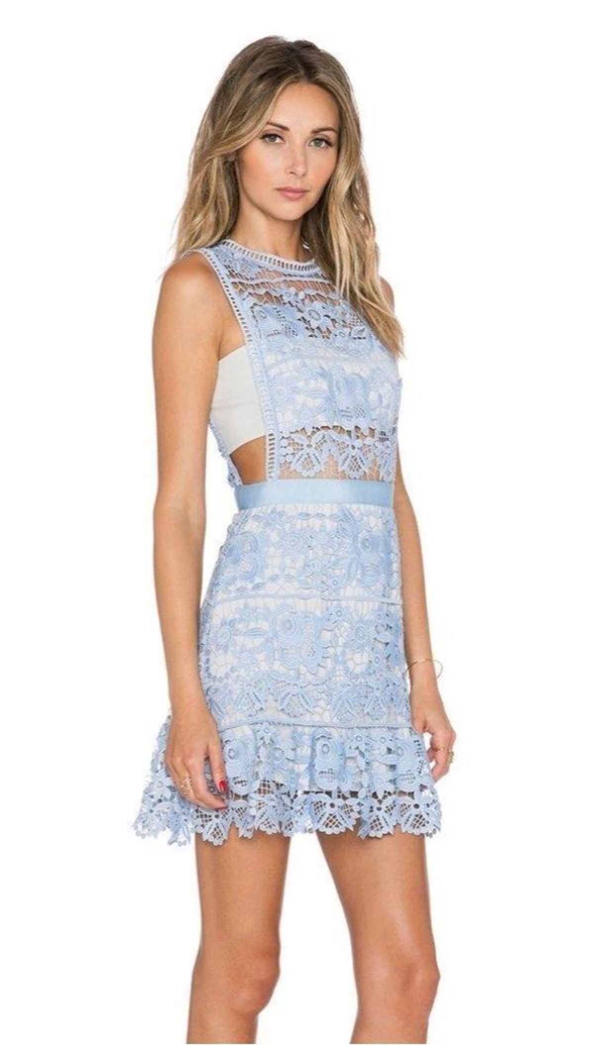 Self Portrait Lace Peplum Mini Dress Blue Size 8 - Image 2