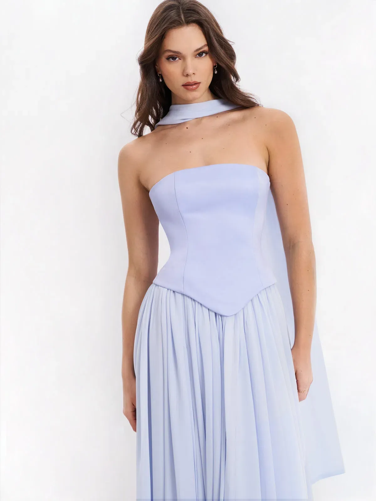 Qianna Baby Blue Peplum Drop Waist Chiffon Gown - Image 2
