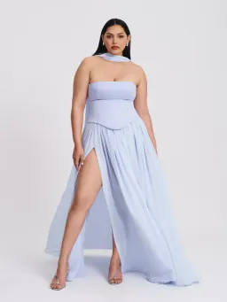 Qianna Baby Blue Peplum Drop Waist Chiffon Gown for rent on The Volte - image 6