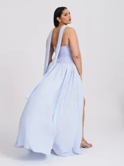 Qianna Baby Blue Peplum Drop Waist Chiffon Gown for rent on The Volte - image 8