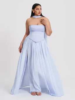 Qianna Baby Blue Peplum Drop Waist Chiffon Gown for rent on The Volte - image 9