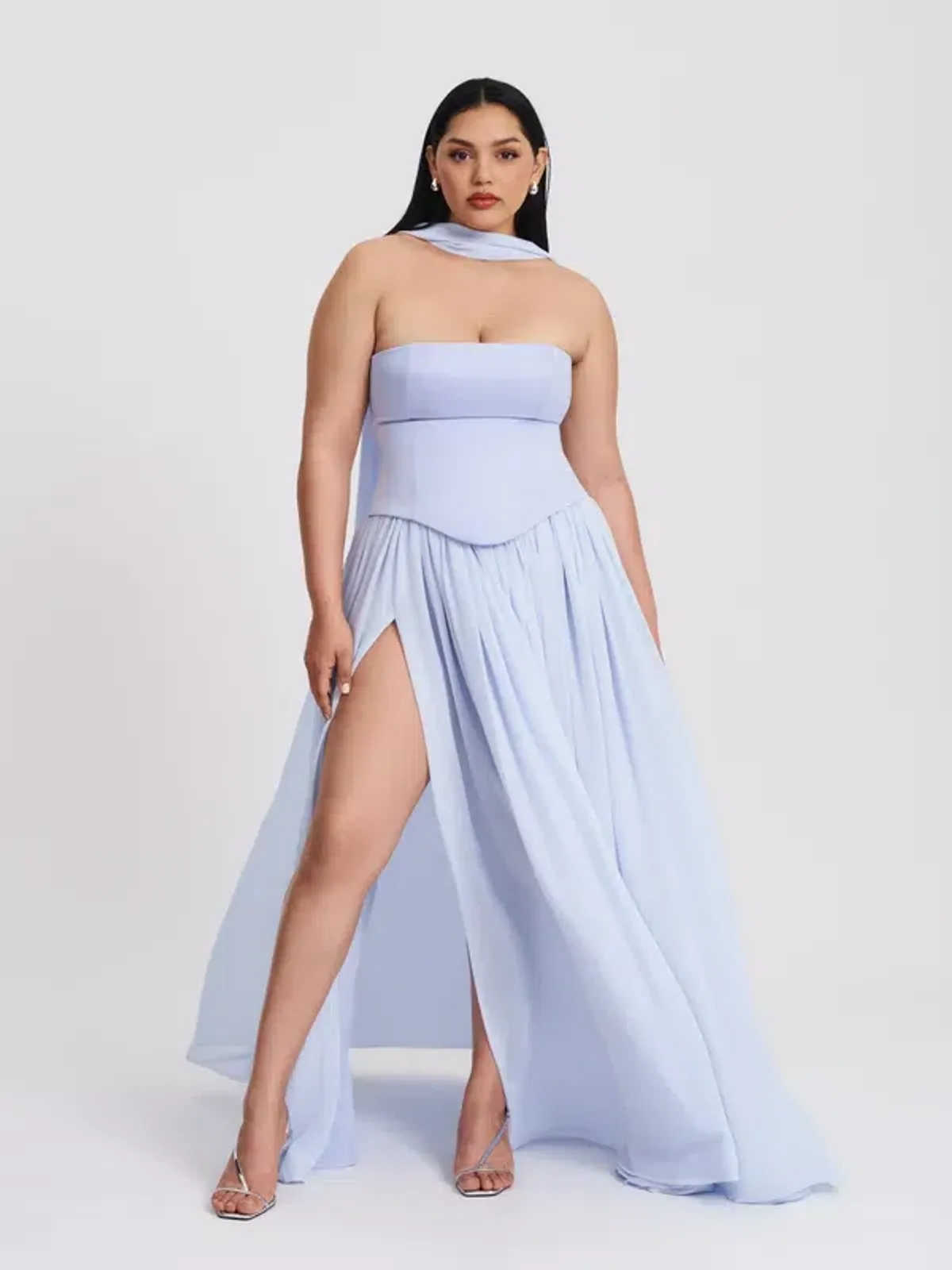 Qianna Baby Blue Peplum Drop Waist Chiffon Gown - Image 7