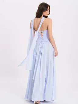 Qianna Baby Blue Peplum Drop Waist Chiffon Gown for rent on The Volte - image 4