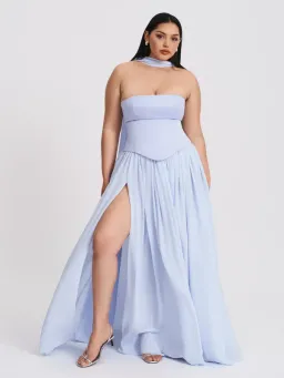 Qianna Baby Blue Peplum Drop Waist Chiffon Gown for rent on The Volte - image 8