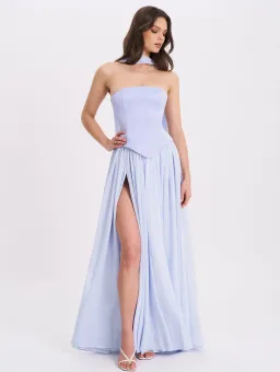 Qianna Baby Blue Peplum Drop Waist Chiffon Gown for rent on The Volte - image 8