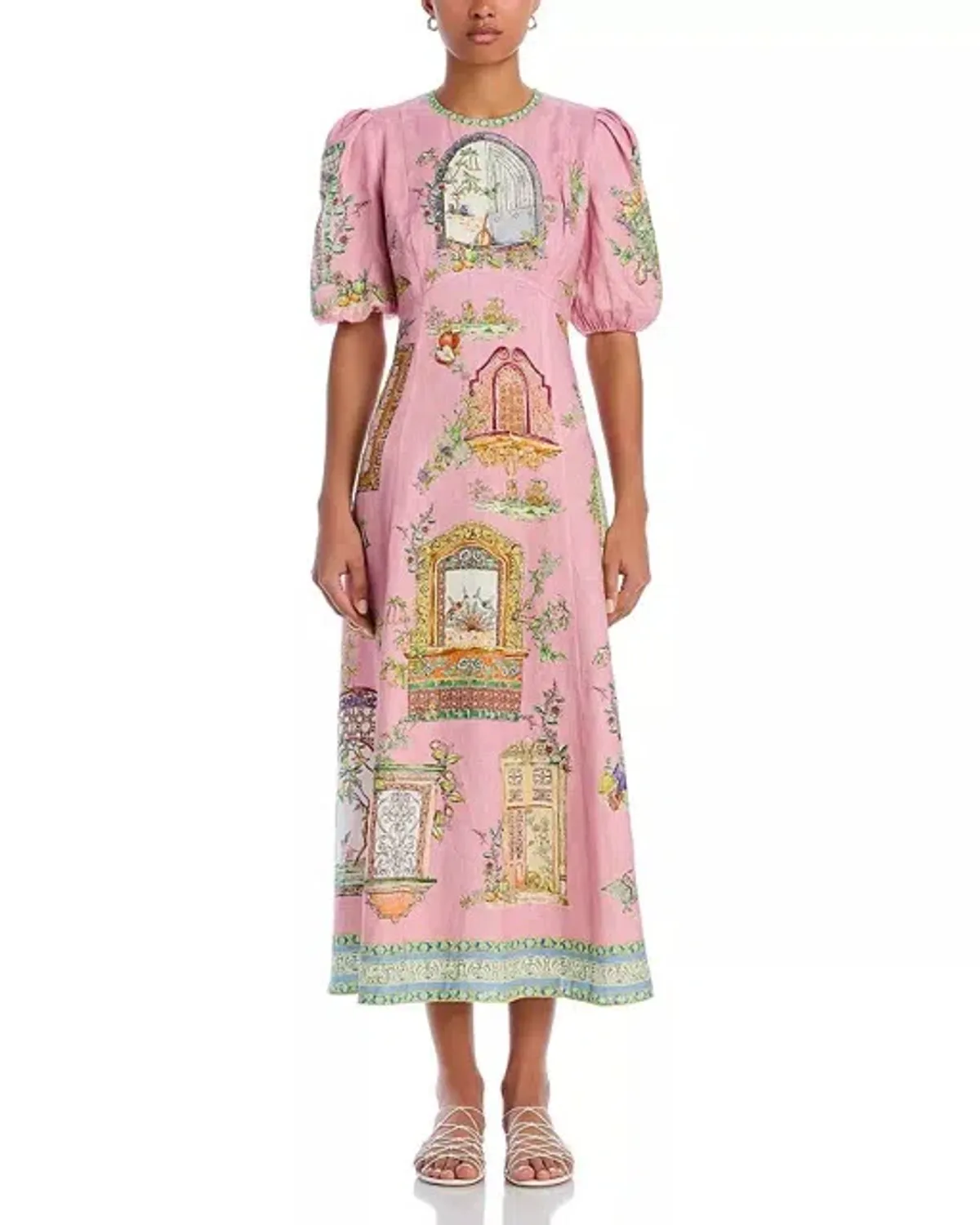 ALEMAIS Monte Midi Dress Pink Print Size 8 AU - Image 14