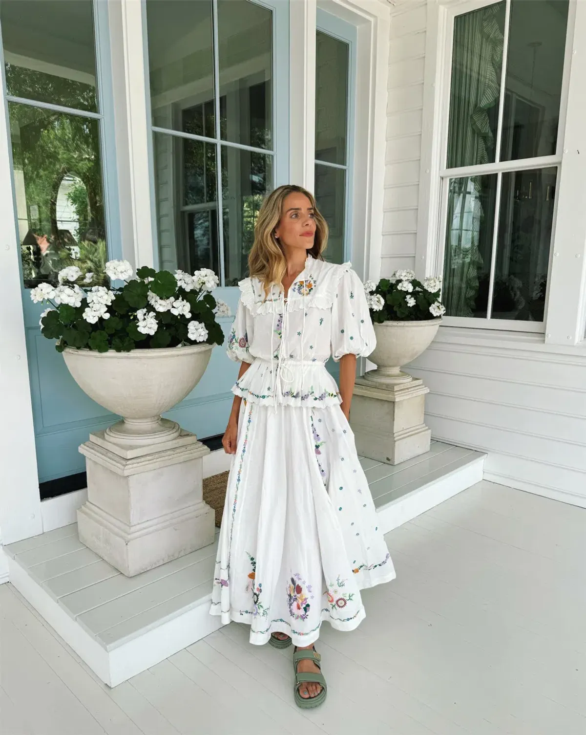 ALEMAIS Willa Embroidered Blouse and Midi Skirt Set White Floral Size 10 AU - Image 2