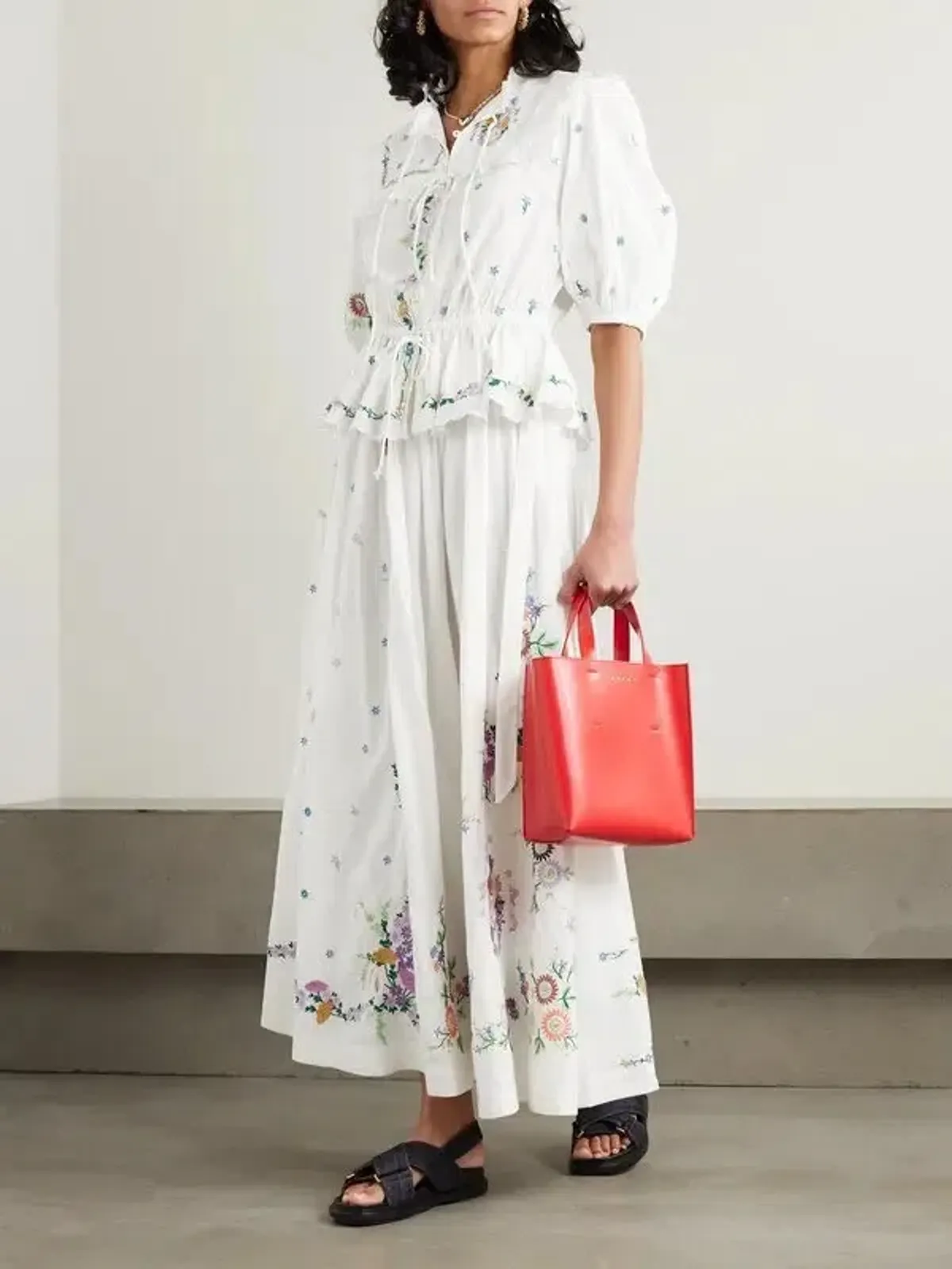 ALEMAIS Willa Embroidered Blouse and Midi Skirt Set White Floral Size 10 AU - Image 1
