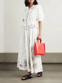 ALEMAIS Willa Embroidered Blouse and Midi Skirt Set White Floral Size 10 AU for rent on The Volte - image 1