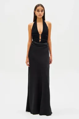 New MISHA Celine Satin Maxi Dress in Black - Size 4AU / XXS formal gown for rent on The Volte - image 3