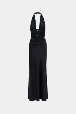 New MISHA Celine Satin Maxi Dress in Black - Size 4AU / XXS formal gown for rent on The Volte - image 2