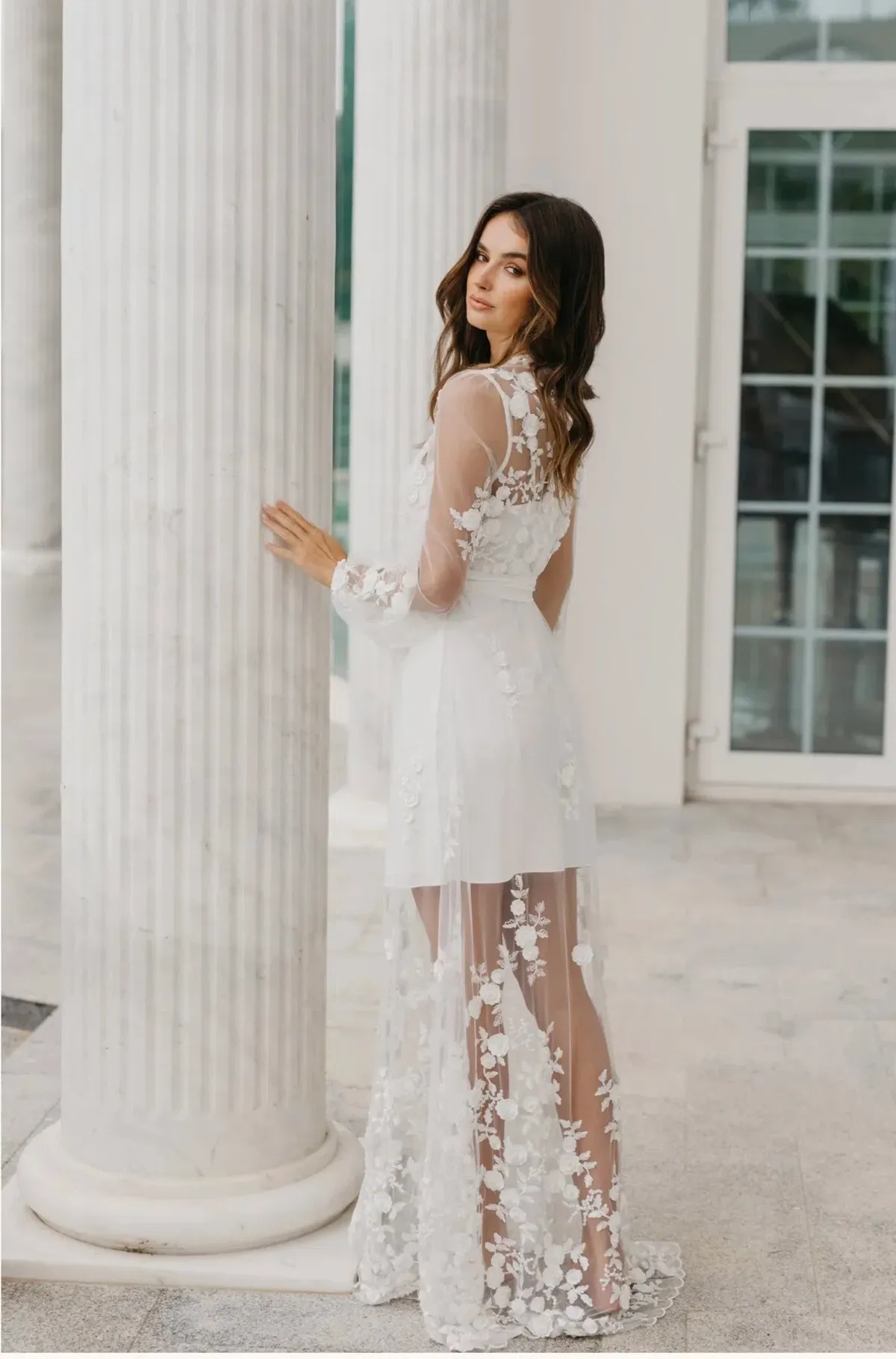 Le Rose Steffanie Beaded Floral Lace Maxi Bridal Robe -includes Slip Size S - Image 3
