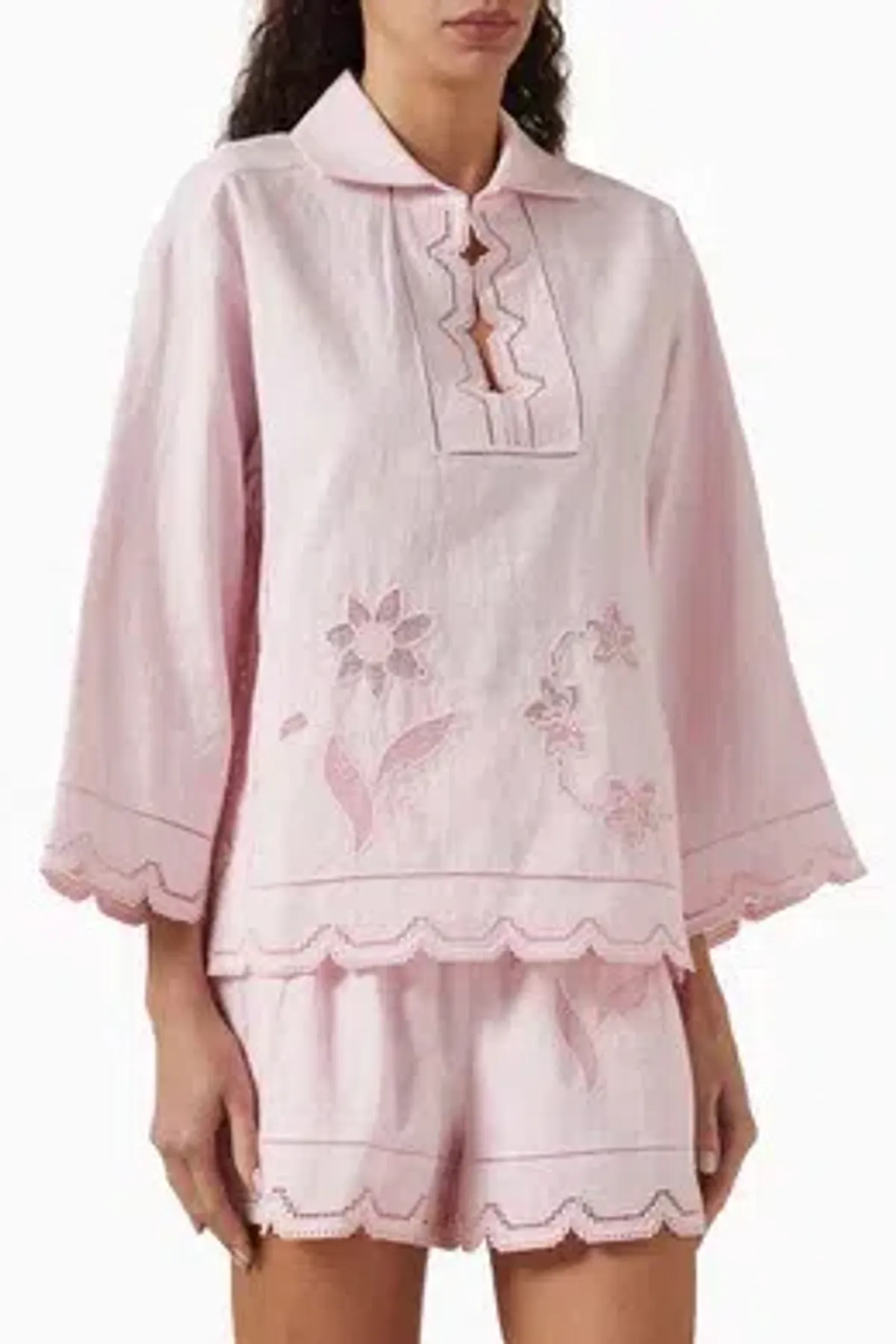 OROTON Tablecloth Lace Top & Lace Shorts Ballet Pink Size 10 AU - Image 4