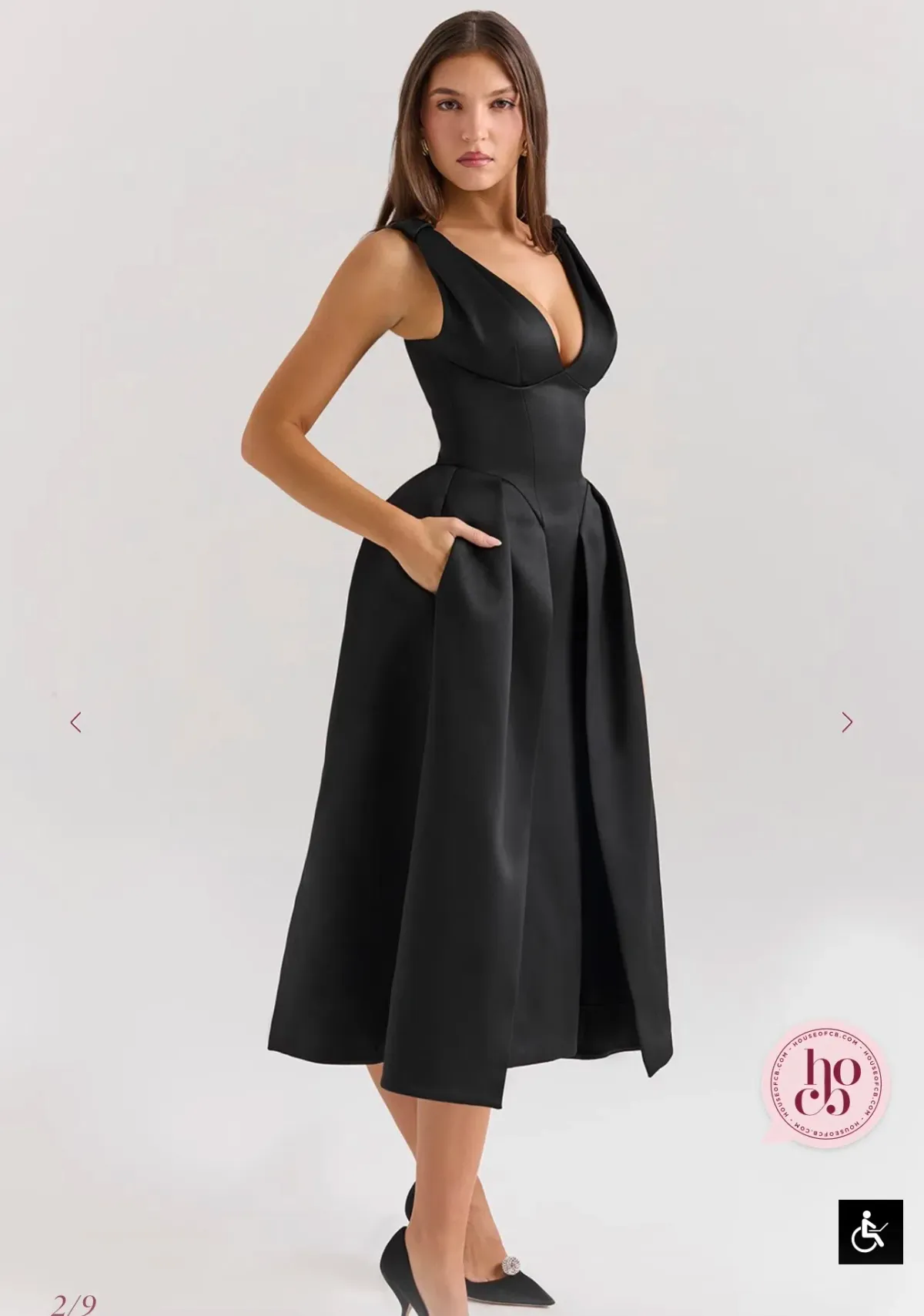 House of CB Paloma Black Satin Twist Strap Midi Dress Size M - Image 2