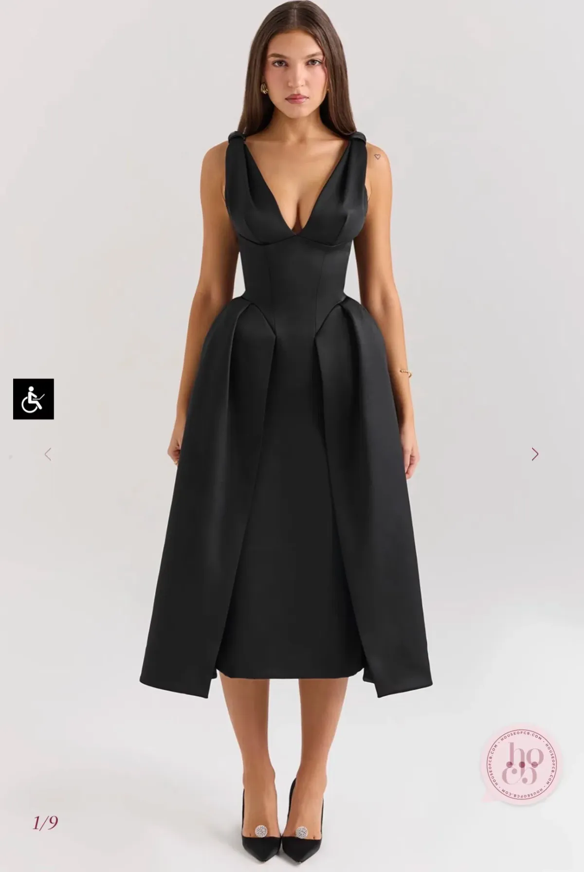 House of CB Paloma Black Satin Twist Strap Midi Dress Size M - Image 1