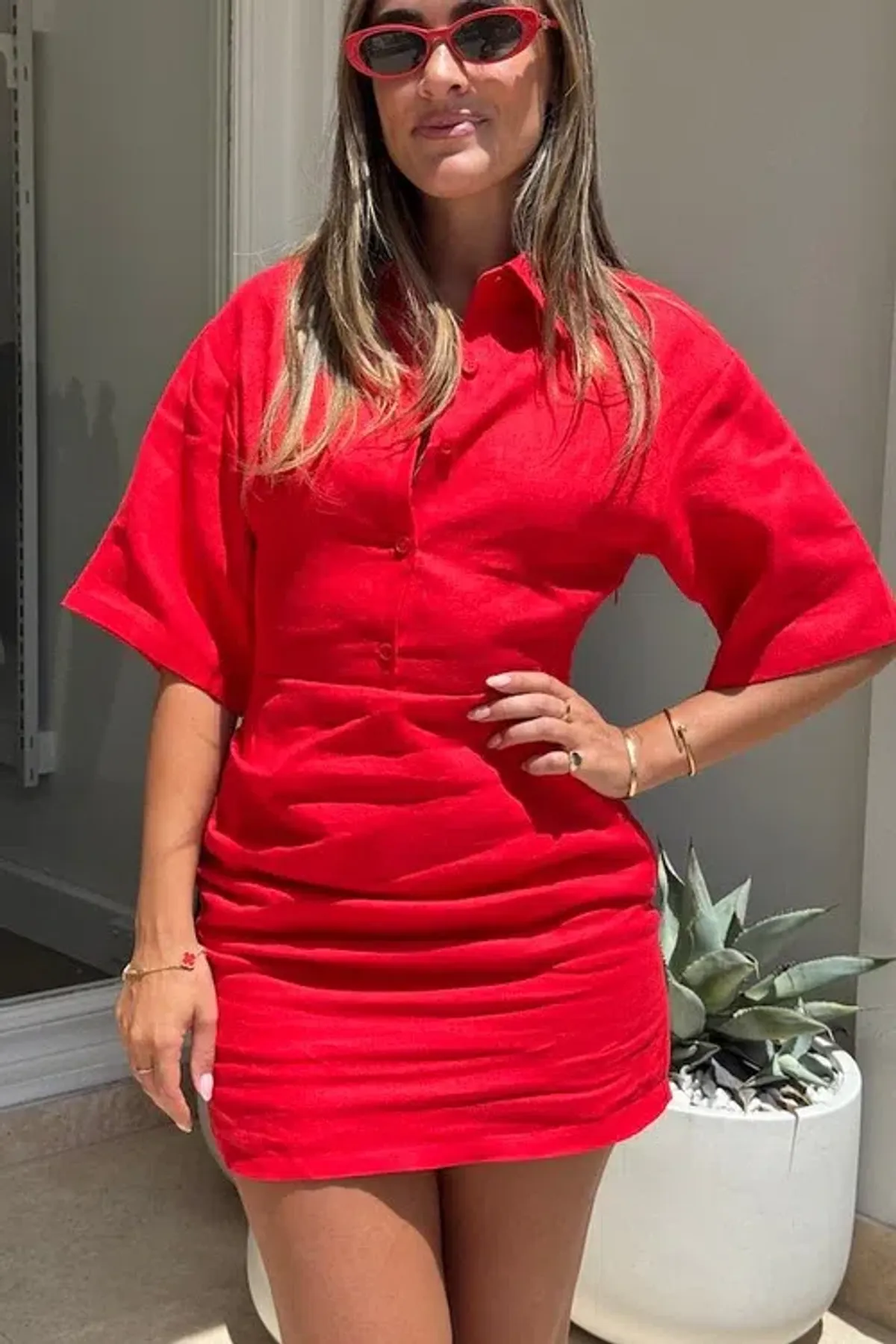 Sneaky Link Vida Shirt Dress In Red Size Small - Image 2