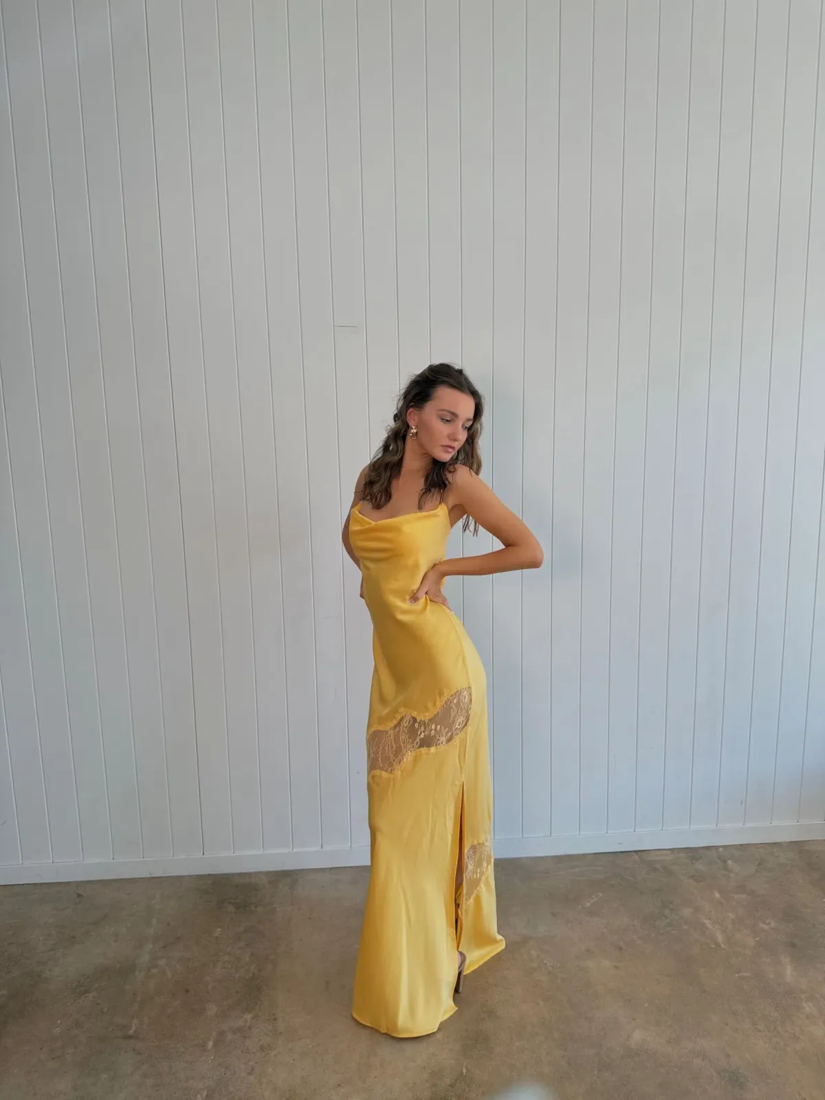 Meshki Chandra Lace Satin Maxi Dress Lemon Size 8 - Image 1
