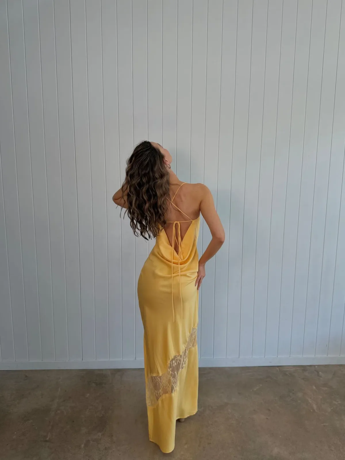 Meshki Chandra Lace Satin Maxi Dress Lemon Size 8 - Image 2