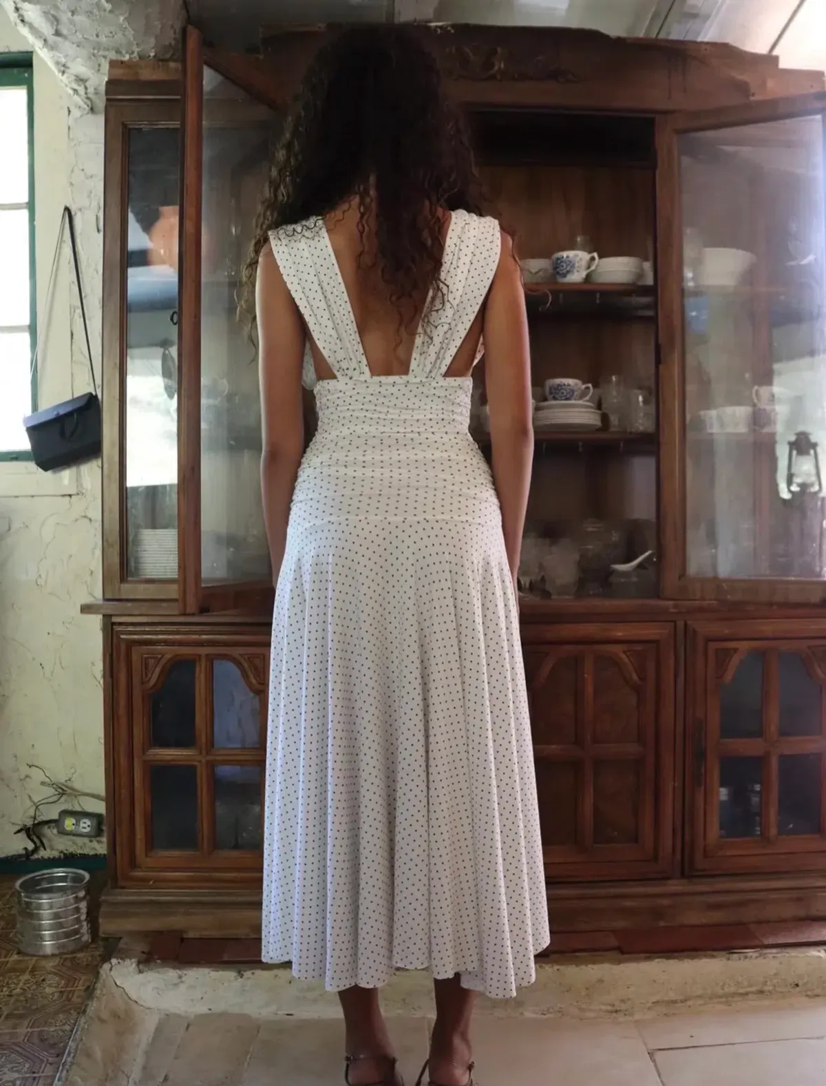 Fait Par Foutch Charlotte Midi Dress White Polka Dot Size 8 - Image 2