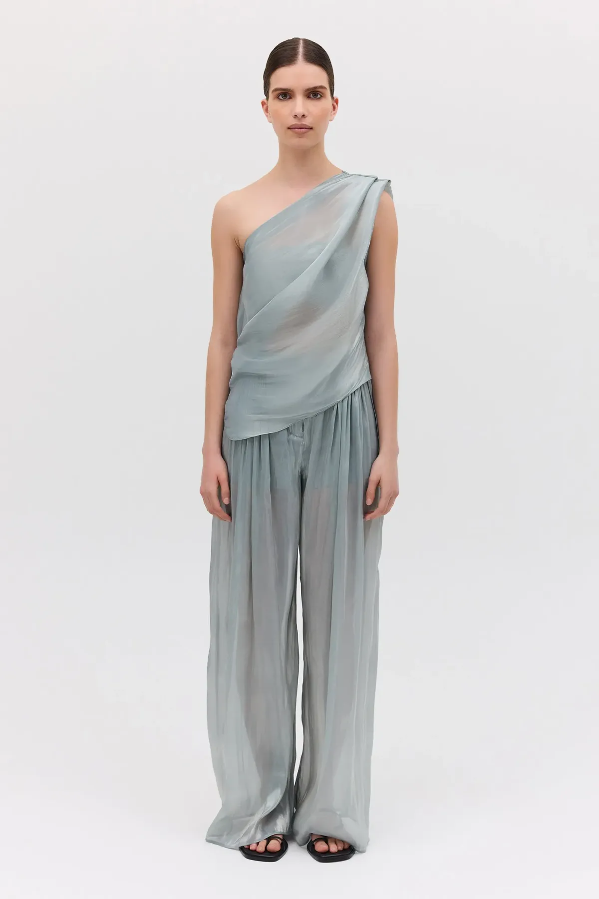 Bianca Spender Liquid Organza Antonia Top Blue Size 14 - Image 3