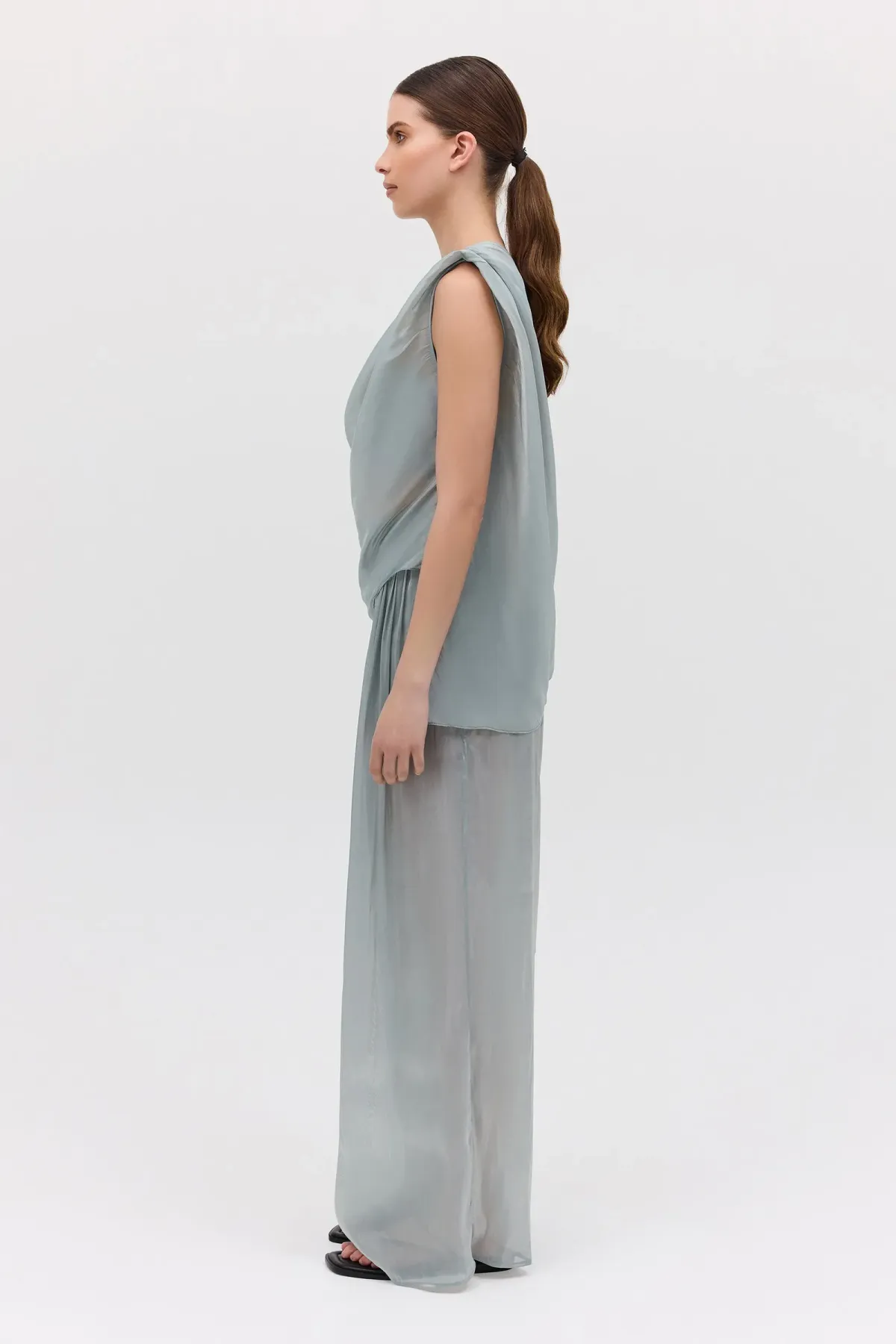 Bianca Spender Liquid Organza Antonia Top Blue Size 14 - Image 6