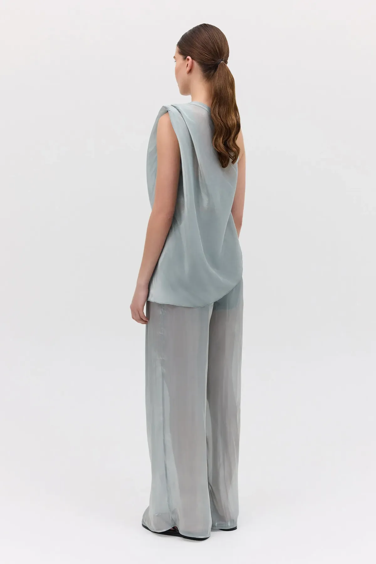 Bianca Spender Liquid Organza Antonia Top Blue Size 14 - Image 7