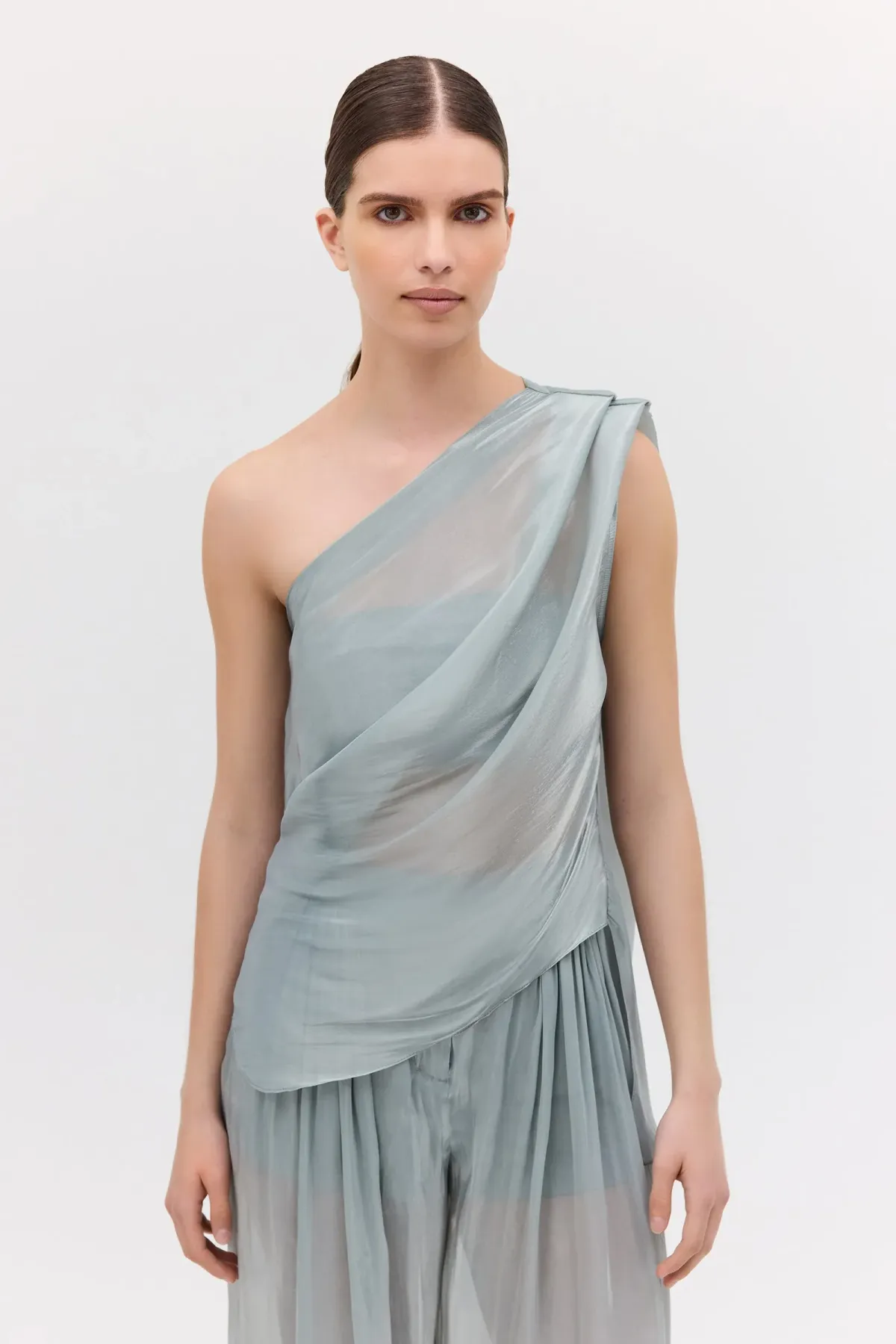 Bianca Spender Liquid Organza Antonia Top Blue Size 14 - Image 2