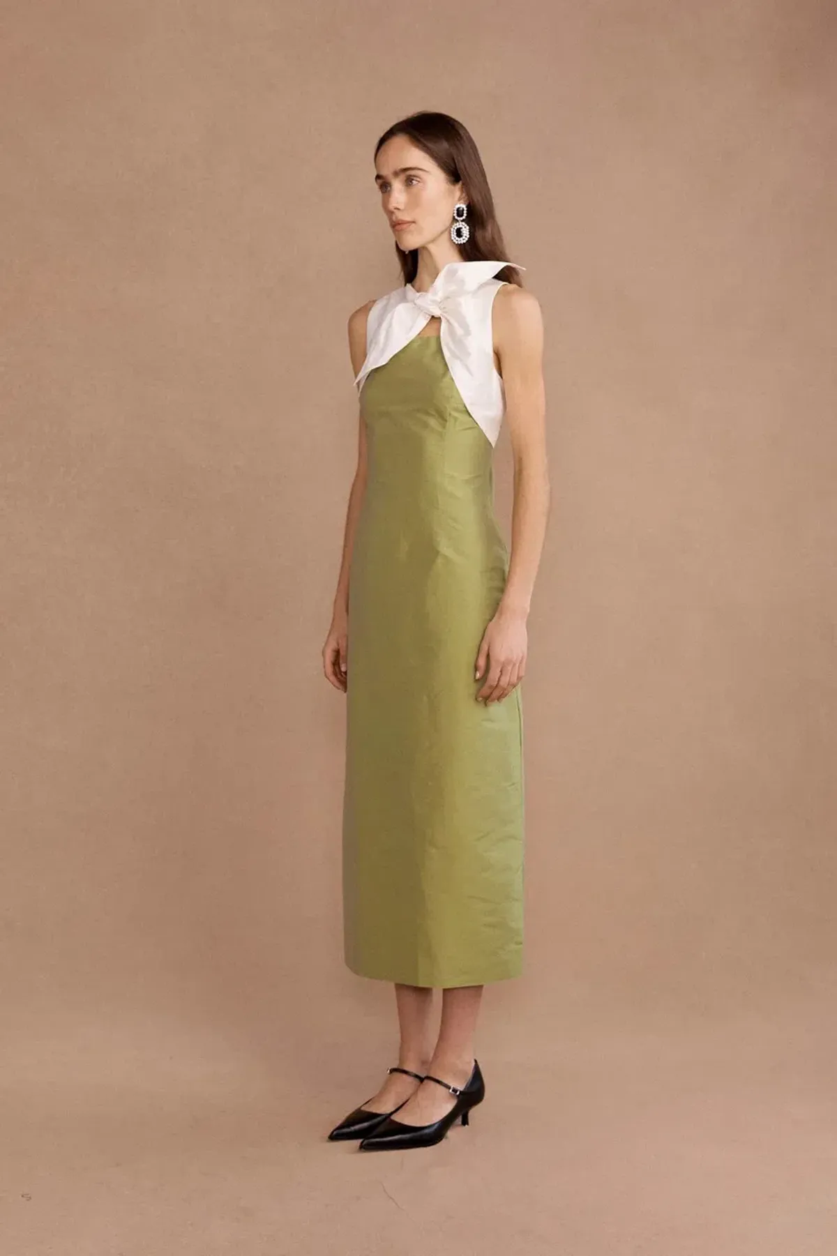 Lovaan Charlotte Midi Dress Olive Size 10 - Image 2