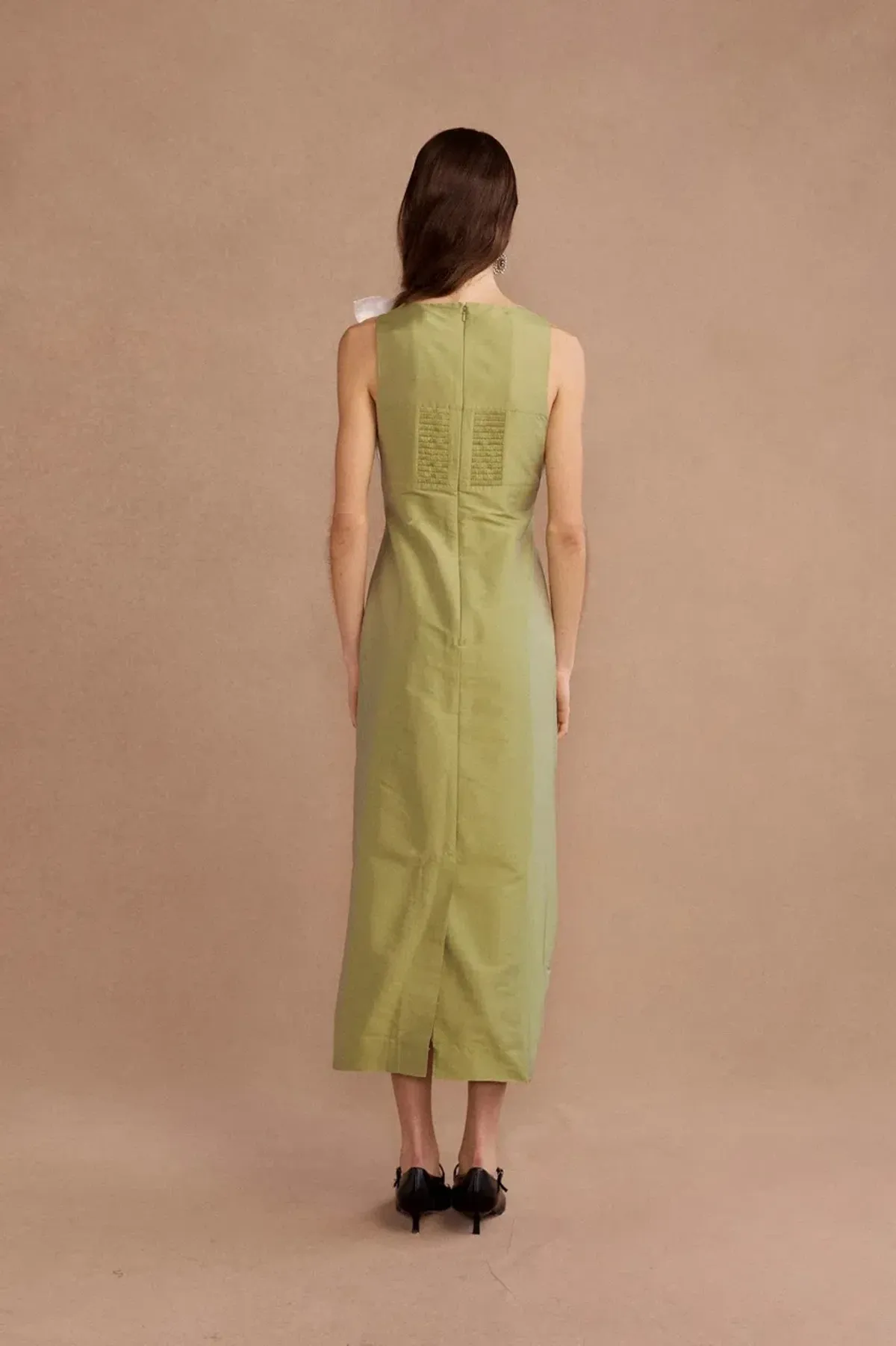 Lovaan Charlotte Midi Dress Olive Size 10 - Image 3