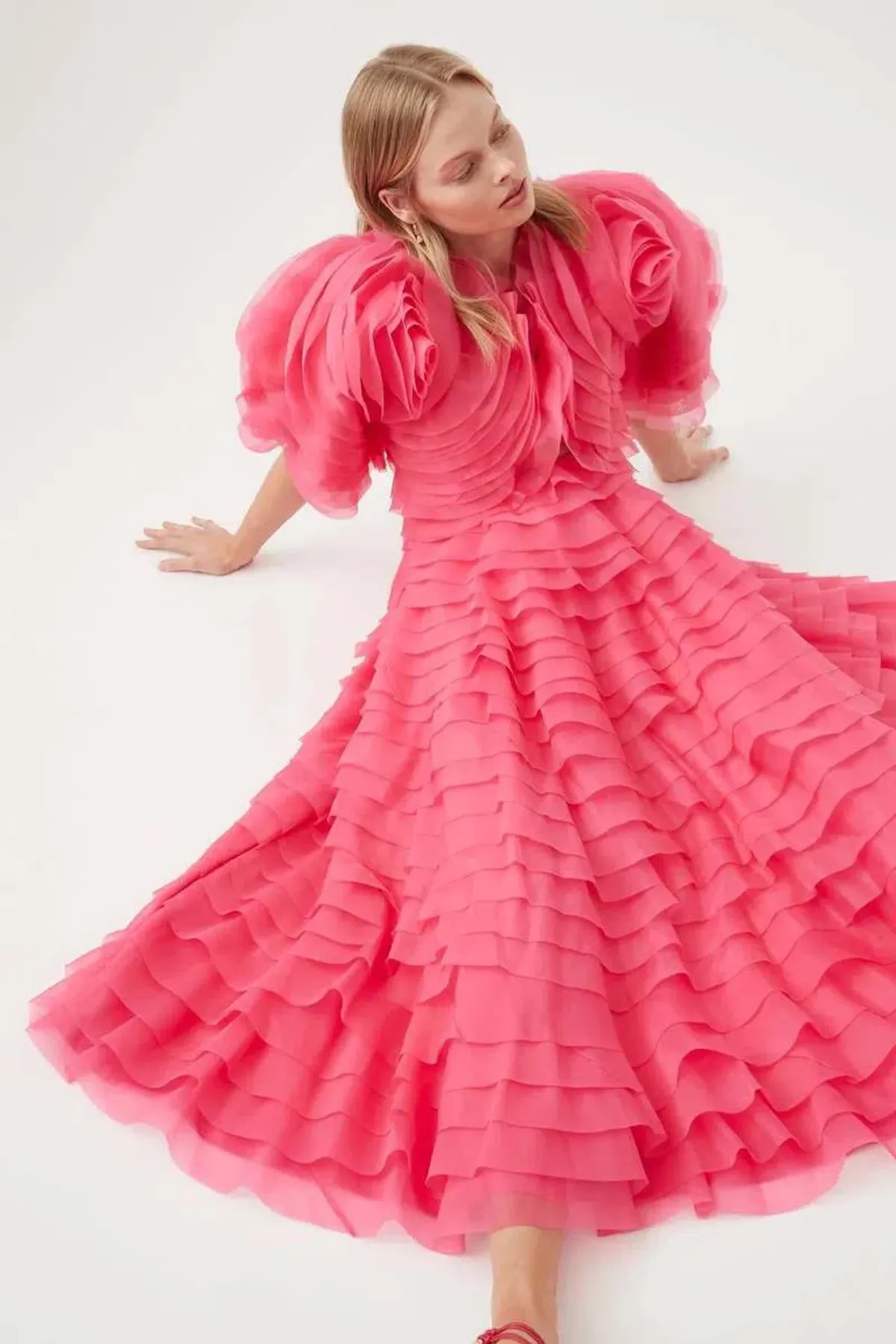 Aje Amour Ruffle Midi Dress in Pink Size AU 10 - Image 4