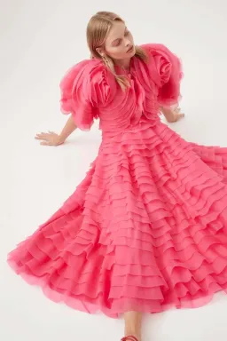 Aje Amour Ruffle Midi Dress in Pink Size AU 10 for rent on The Volte - image 4