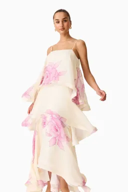 ELLIATT Rova Tiered Gown in Cream & Pink Floral for rent on The Volte - image 3