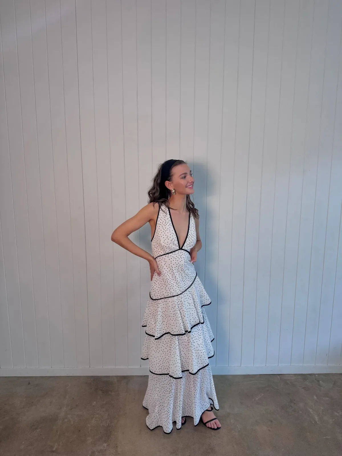 White & Black Polka Dot Maxi Dress Size Small - Image 2