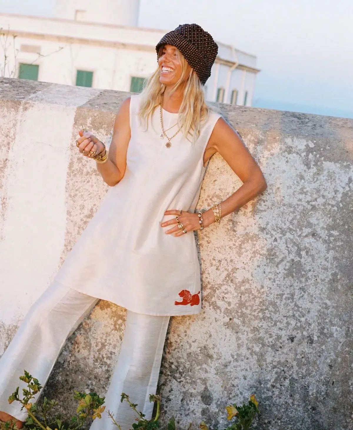 Lucy Folk Cartouche Silk Mini Dress - Image 3